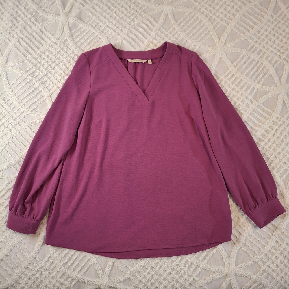 Soft Surroundings Petite Small Purple V-Neck‎ Long Sleeve Blouse